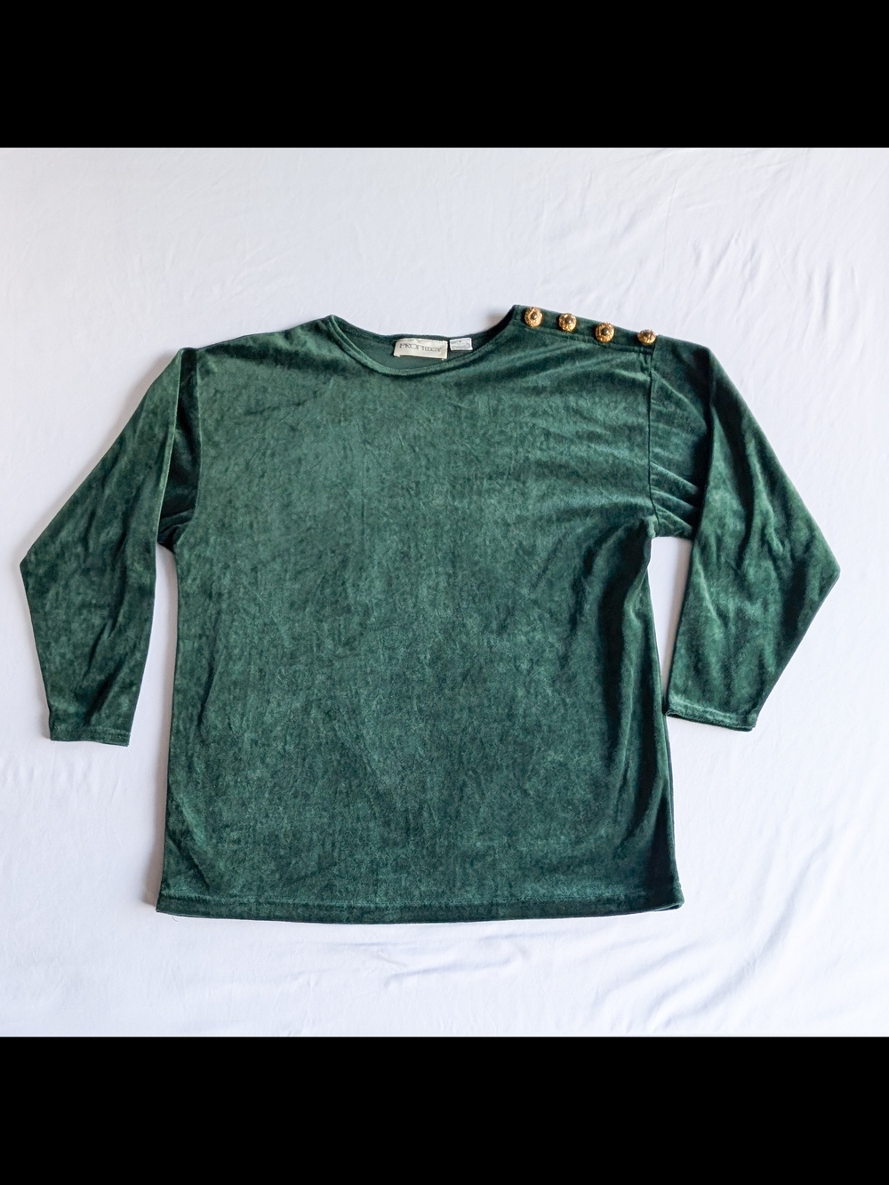 Prophecy Vintage Green Velvet Shoulder Gold Button Accents 3/4 Sleeve Size Small